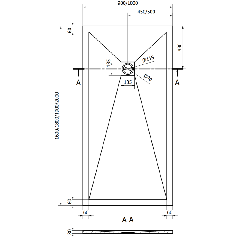 Mexen Stone+ obdélníková kompozitní sprchová vanička 180 x 100 cm, černá - 44701018