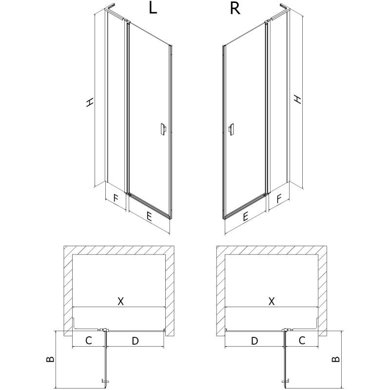 Mexen Mist L sprchové dveře výklopné 95 cm, transparentní, kartáčovaná měď - 8A4L-095-000-65-00