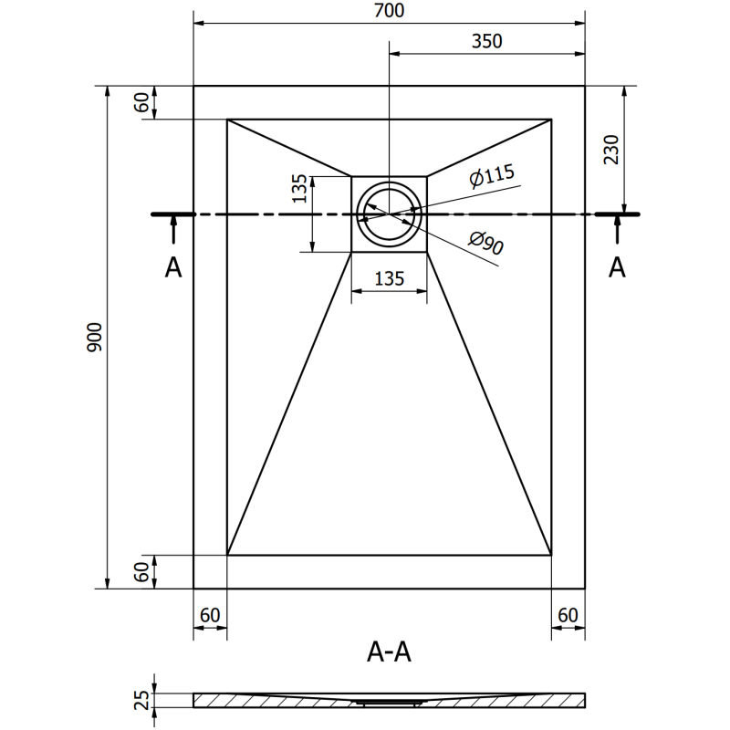 Mexen Stone+ kompozitní sprchová vanička obdélníková 90 x 70 cm, antracit - 44717090