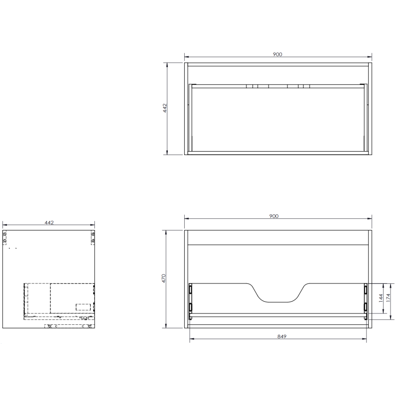 Mexen Rivel koupelnová skříňka pod umyvadlo 90 cm, 1 zásuvka, drážkovaná, černá mat - 91A20-09047-1-BF71