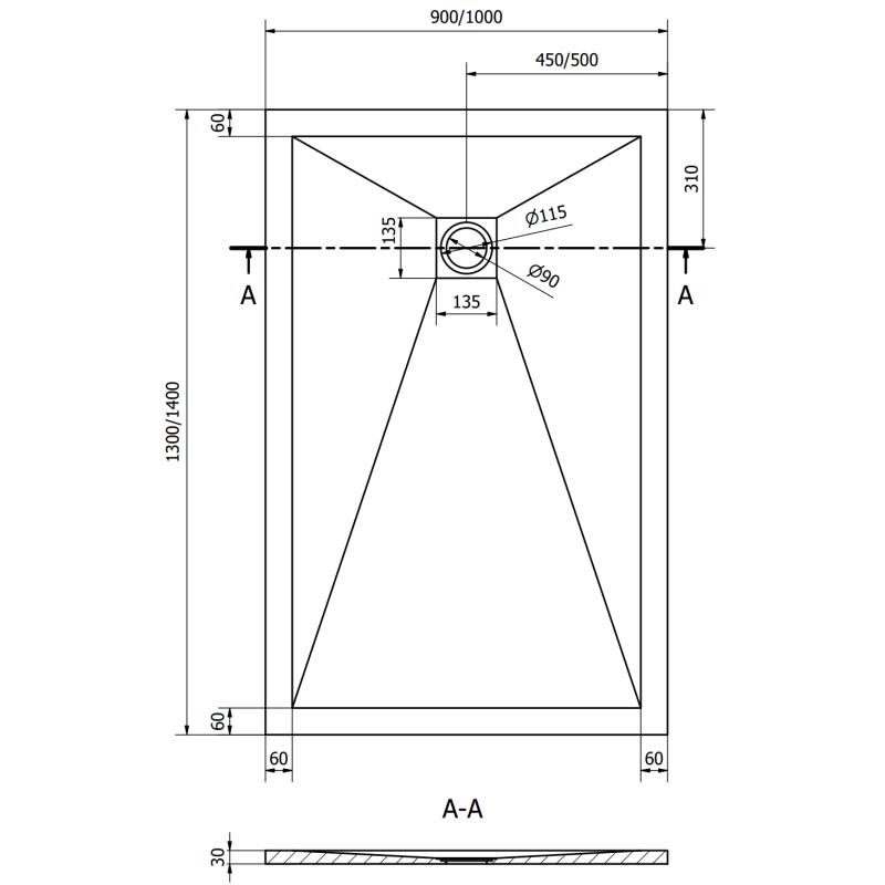 Mexen Stone+ obdélníkový kompozitní sprchový kout 140 x 90 cm, antracit - 44719014