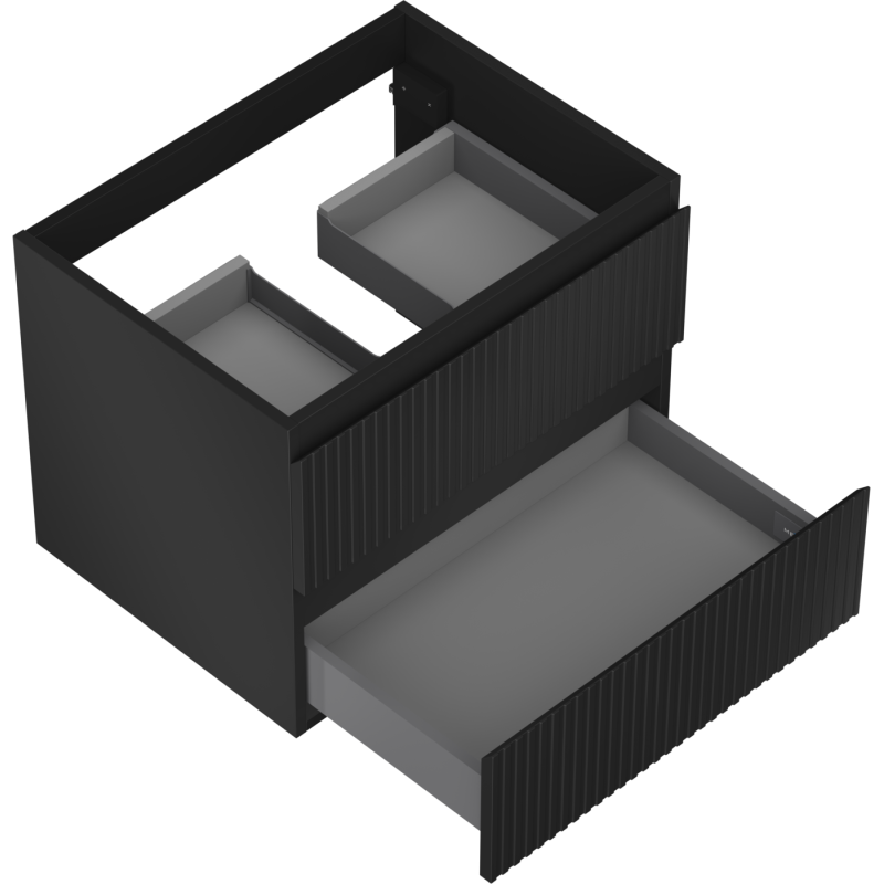 Mexen Rivel koupelnová skříňka pod umyvadlo 60 cm, 2 zásuvky, drážkovaná, černá mat - 91A20-06047-2-BFF71