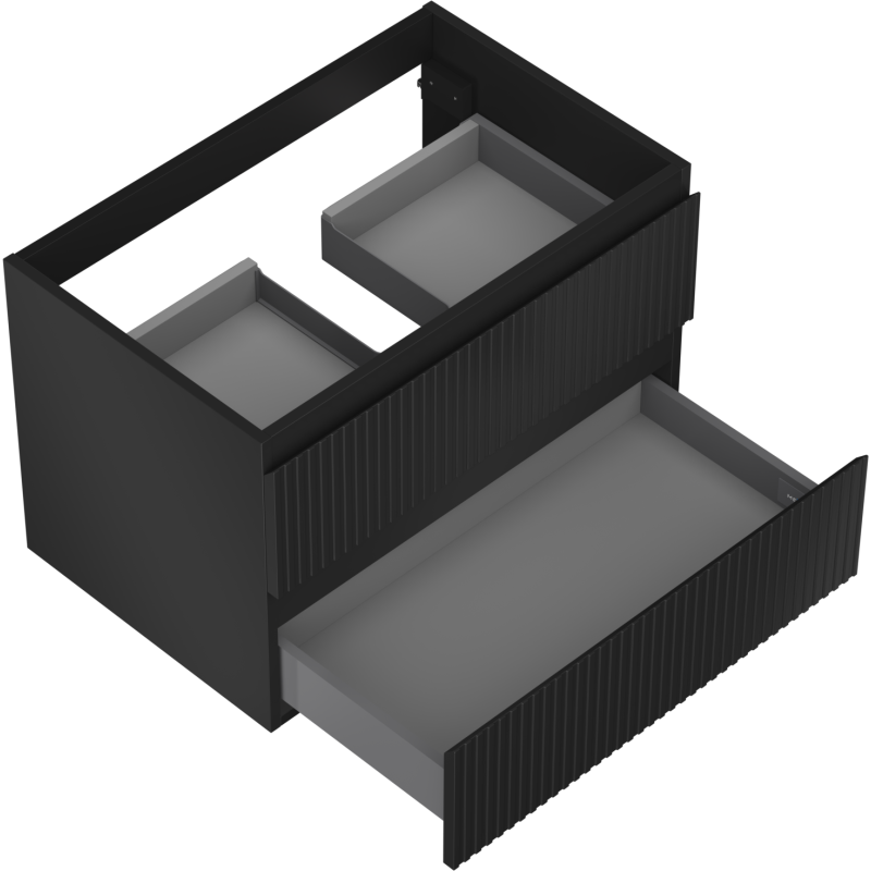 Mexen Rivel koupelnová skříňka pod umyvadlo 70 cm, 2 zásuvky, drážkovaná, černá mat - 91A20-07047-2-BFF71