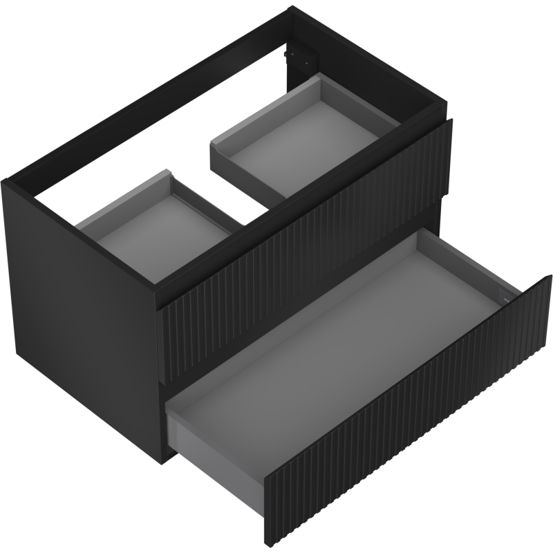 Mexen Rivel koupelnová skříňka pod umyvadlo 80 cm, 2 zásuvky, rýhované, černý mat - 91A20-08047-2-BFF71