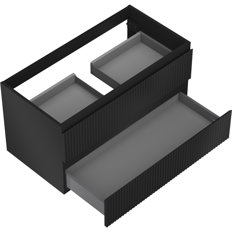 Mexen Rivel koupelnová skříňka pod umyvadlo 90 cm, 2 zásuvky, drážkované, černá mat - 91A20-09047-2-BFF71