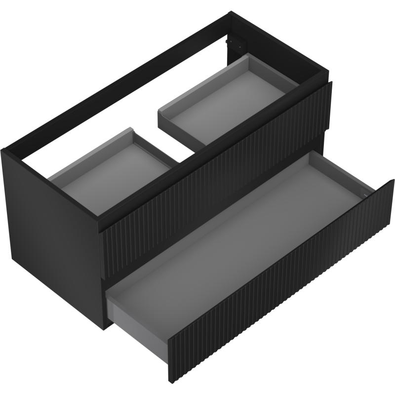 Mexen Rivel koupelnová skříňka pod umyvadlo 100 cm, 2 zásuvky, drážkovaná, černý mat - 91A20-10047-2-BFF71