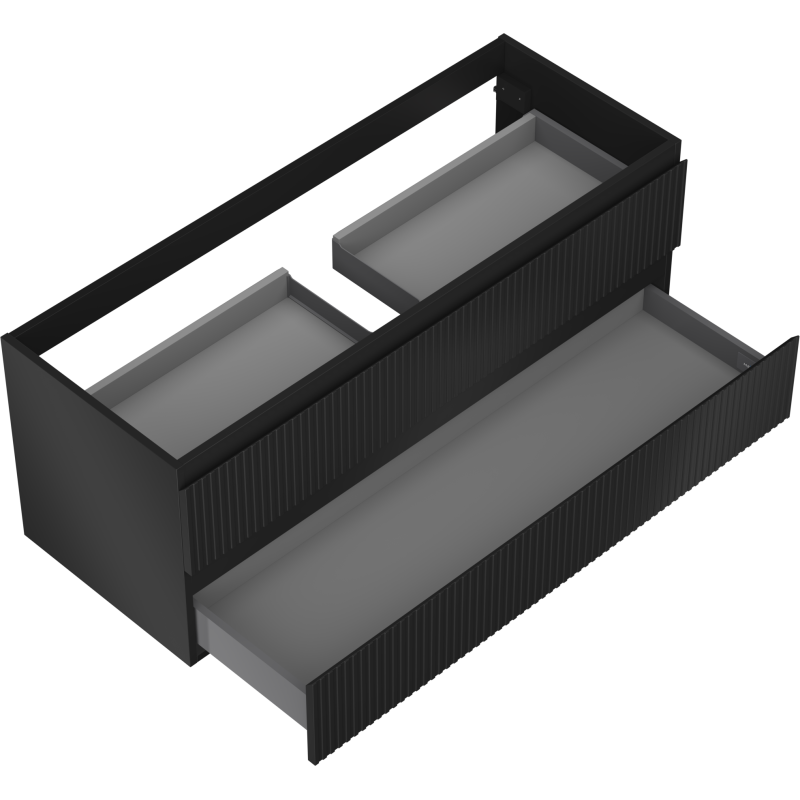 Mexen Rivel koupelnová skříňka pod umyvadlo 120 cm, 2 zásuvky, drážkovaná, černá mat - 91A20-12047-2-BFF71