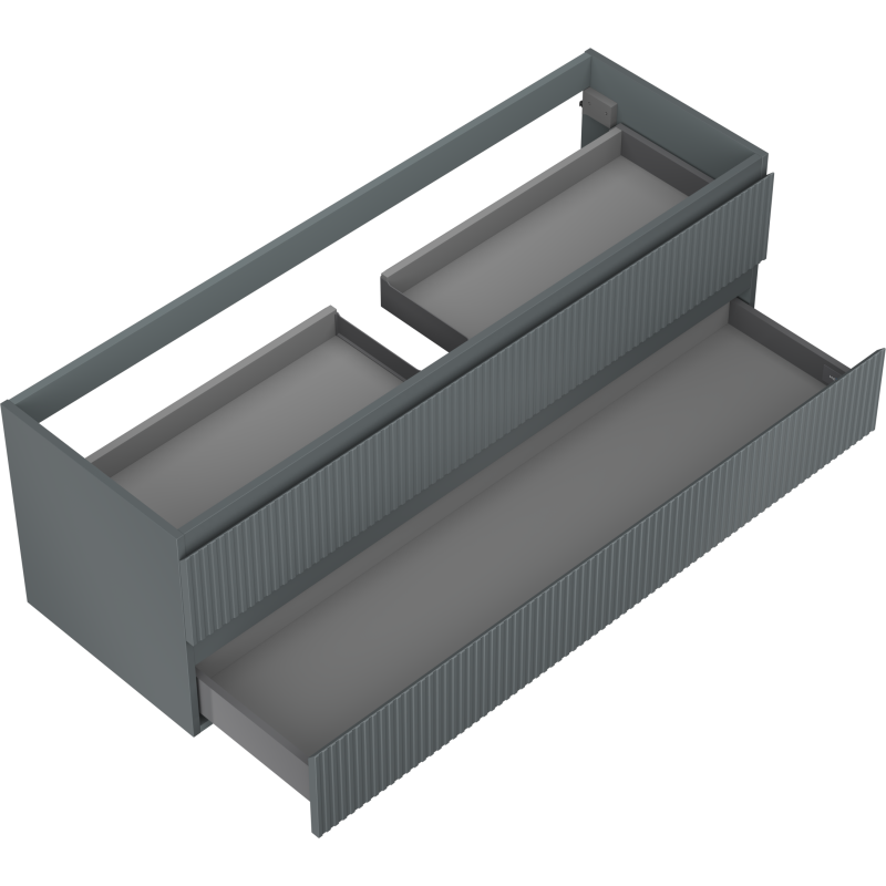 Mexen Rivel koupelnová skříňka pod umyvadlo 140 cm, 2 zásuvky, drážkovaná, matný grafit - 91A20-14047-2-BFF66