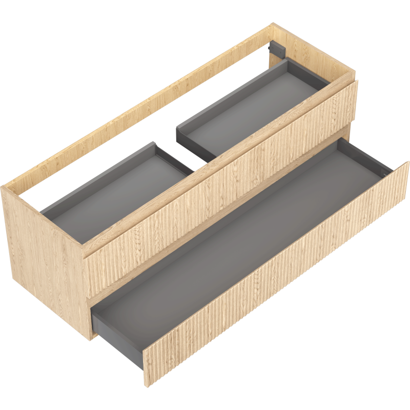 Mexen Rivel koupelnová skříňka pod umyvadlo 140 cm, 2 zásuvky, žebrovaná, dub - 91A20-14047-2-BFF81