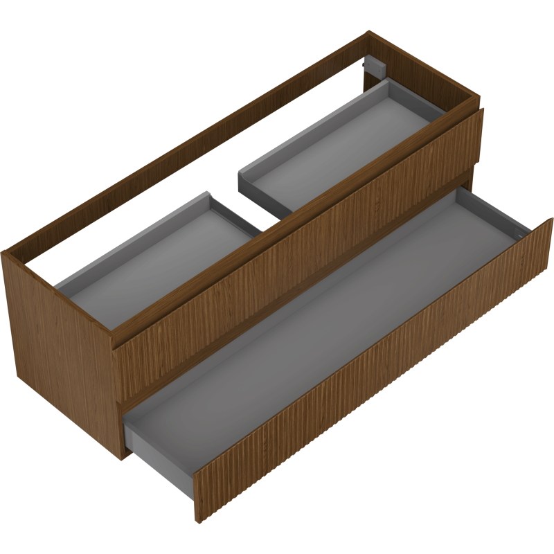 Mexen Rivel koupelnová skříňka pod umyvadlo 140 cm, 2 zásuvky, drážkovaná, ořech - 91A20-14047-2-BFF86