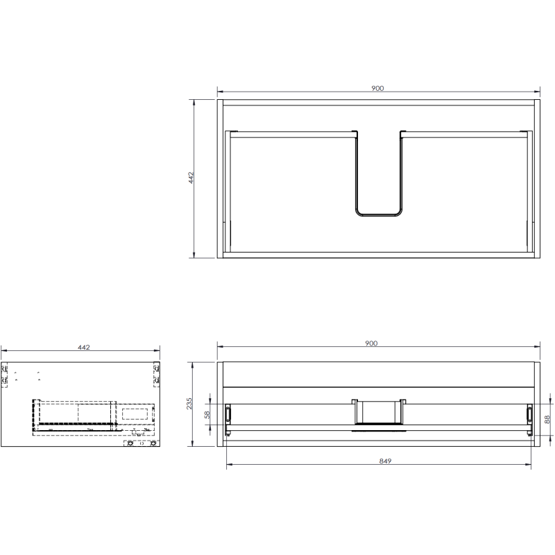 Mexen Orio koupelnová skříňka pod umyvadlo 90 cm s deskou, 1 zásuvka, černá mat - 91A10-09023-1-BFC71