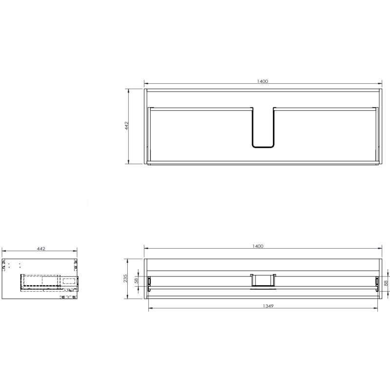 Mexen Orio koupelnová skříňka pod umyvadlo 140 cm s deskou, 1 zásuvka, šedá mat - 91A10-14023-1-BFC62