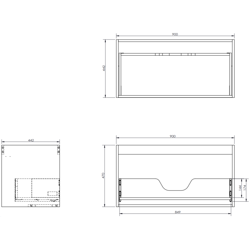 Mexen Orio koupelnová skříňka pod umyvadlo 90 cm s deskou, 1 zásuvka, šedá matná - 91A10-09047-1-BFC62