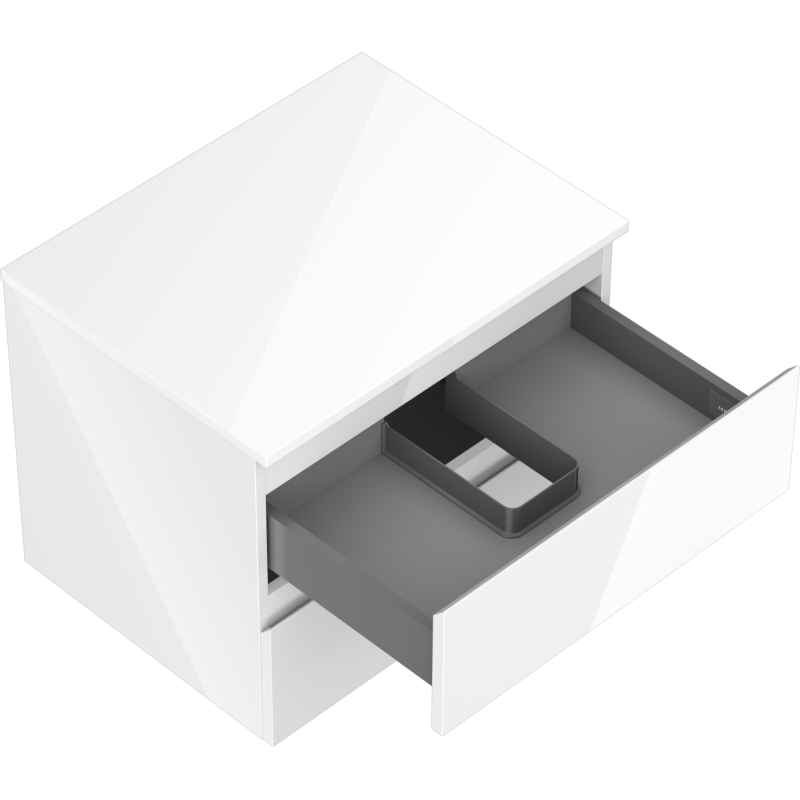 Mexen Orio koupelnová skříňka pod umyvadlo 60 cm s deskou, 2 zásuvky, bílý lesk - 91A10-06047-2-BFFC00