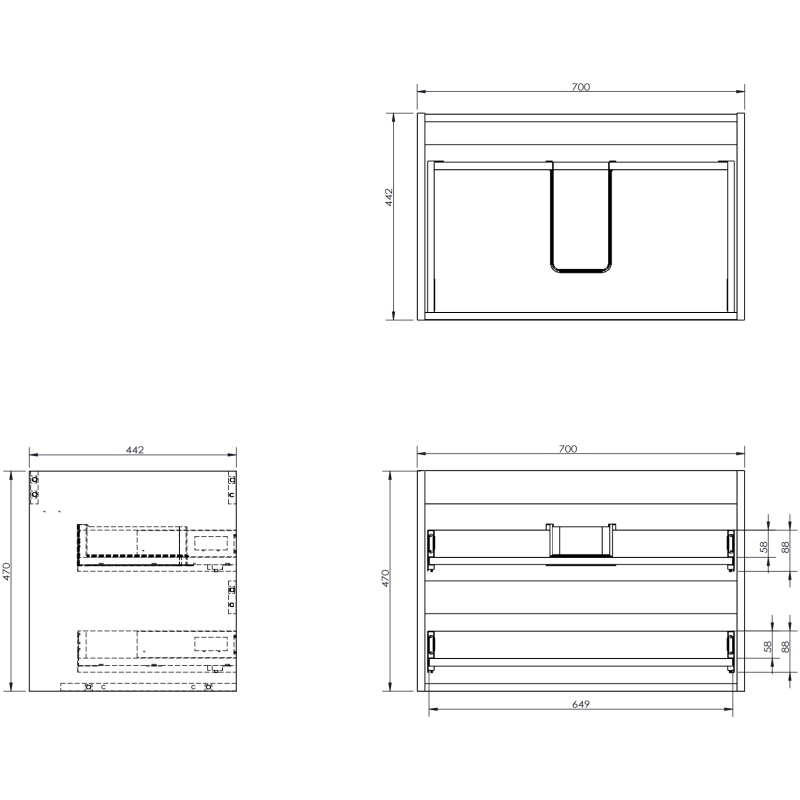Mexen Orio koupelnová skříňka pod umyvadlo 70 cm s deskou, 2 zásuvky, grafit mat - 91A10-07047-2-BFFC66