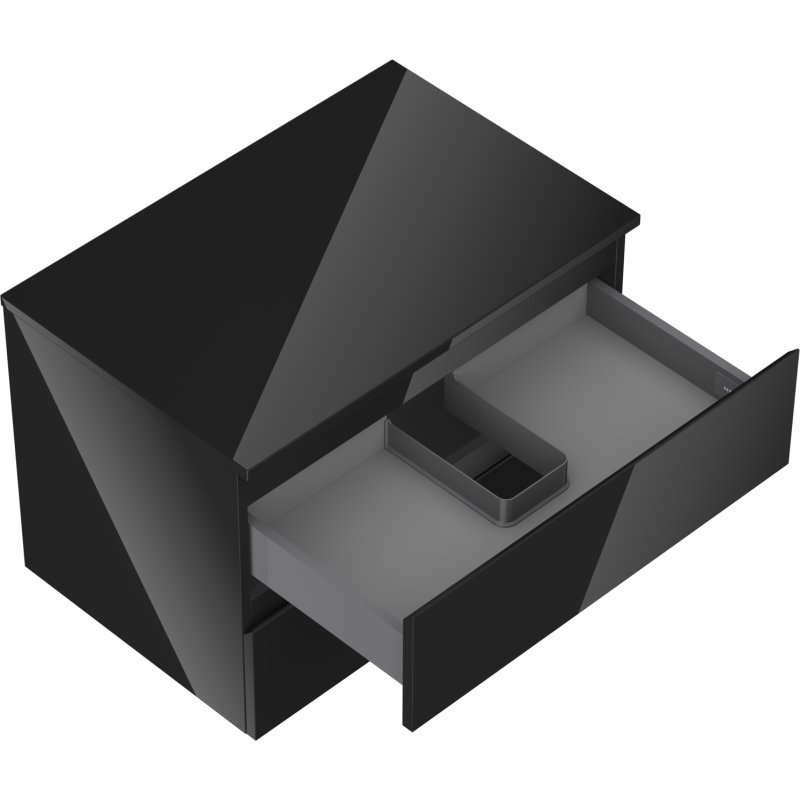 Mexen Orio koupelnová skříňka pod umyvadlo 70 cm s deskou, 2 zásuvky, černý lesk - 91A10-07047-2-BFFC70