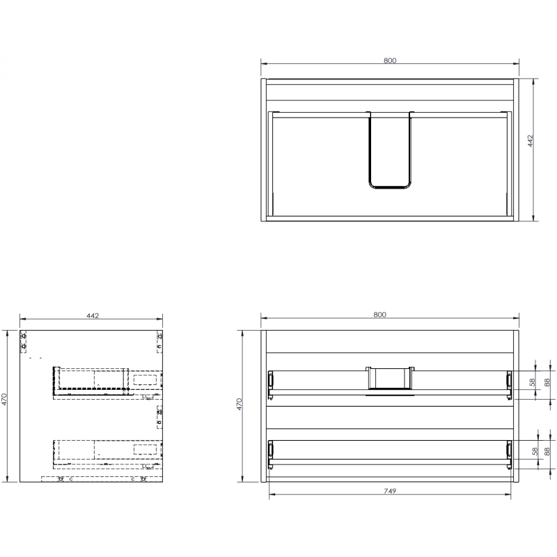 Mexen Orio koupelnová skříňka pod umyvadlo 80 cm s deskou, 2 zásuvky, grafit mat - 91A10-08047-2-BFFC66
