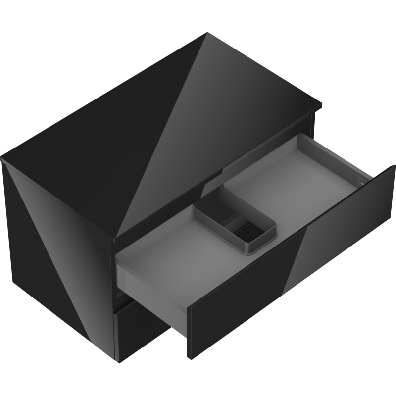 Mexen Orio koupelnová skříňka pod umyvadlo 80 cm s deskou, 2 zásuvky, černý lesk - 91A10-08047-2-BFFC70