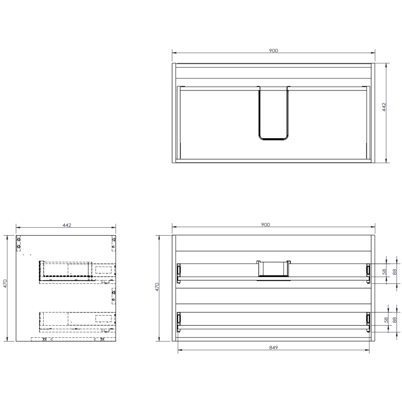 Mexen Orio koupelnová skříňka pod umyvadlo 90 cm s deskou, 2 zásuvky, černý lesk - 91A10-09047-2-BFFC70