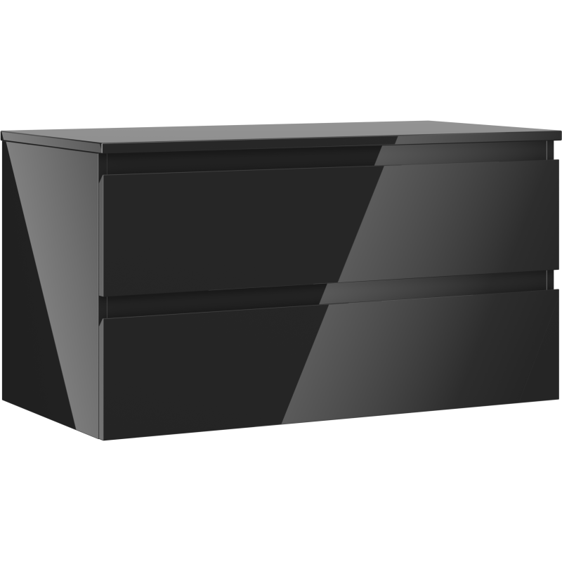 Mexen Orio koupelnová skříňka pod umyvadlo 90 cm s deskou, 2 zásuvky, černý lesk - 91A10-09047-2-BFFC70
