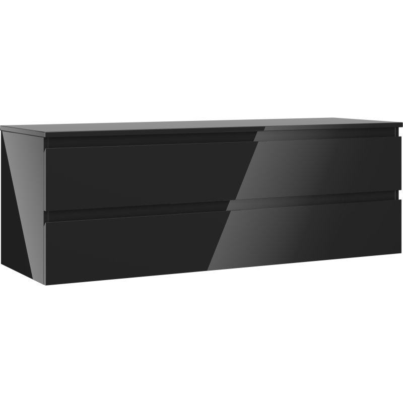 Mexen Orio koupelnová skříňka pod umyvadlo 140 cm s deskou, 2 zásuvky, černý lesk - 91A10-14047-2-BFFC70