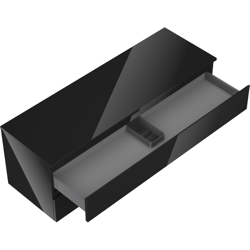 Mexen Orio koupelnová skříňka pod umyvadlo 140 cm s deskou, 2 zásuvky, černý lesk - 91A10-14047-2-BFFC70