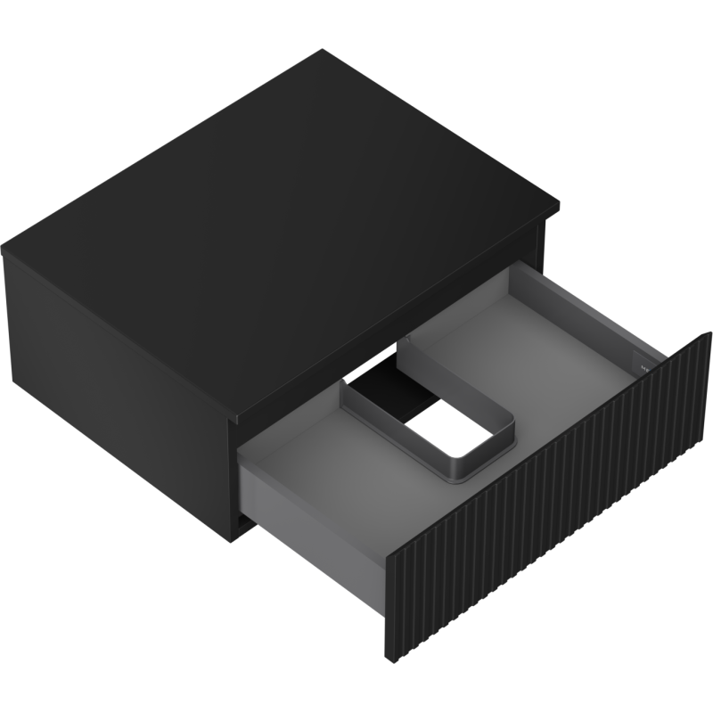 Mexen Rivel koupelnová skříňka pod umyvadlo 60 cm s deskou, 1 zásuvka, drážkovaná, černý mat - 91A20-06023-1-BFC71