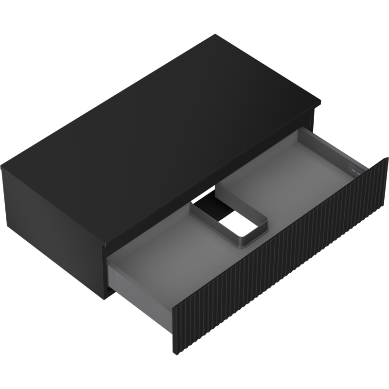 Mexen Rivel koupelnová skříňka pod umyvadlo 90 cm s deskou, 1 zásuvka, drážkovaná, černá mat - 91A20-09023-1-BFC71