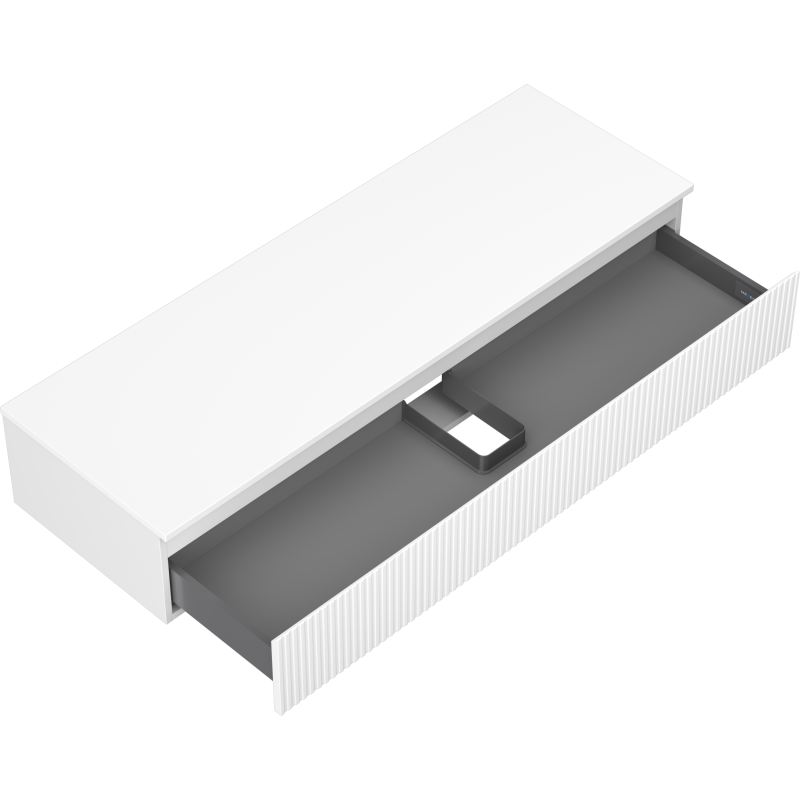 Mexen Rivel koupelnová skříňka pod umyvadlo 140 cm s deskou, 1 zásuvka, drážkovaná, bílá mat - 91A20-14023-1-BFC01