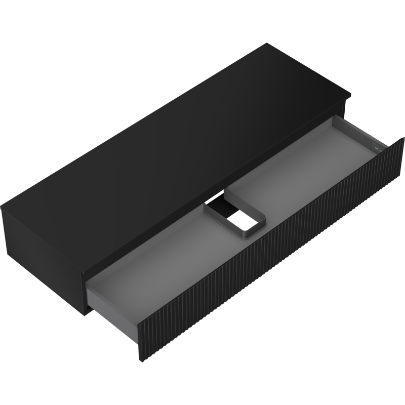 Mexen Rivel koupelnová skříňka pod umyvadlo 140 cm s deskou, 1 zásuvka, rýhovaná, černá mat - 91A20-14023-1-BFC71