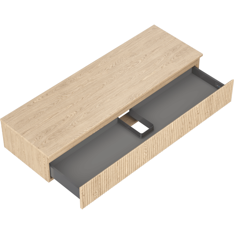 Mexen Rivel koupelnová skříňka pod umyvadlo 140 cm s deskou, 1 zásuvka, drážkovaná, dub - 91A20-14023-1-BFC81