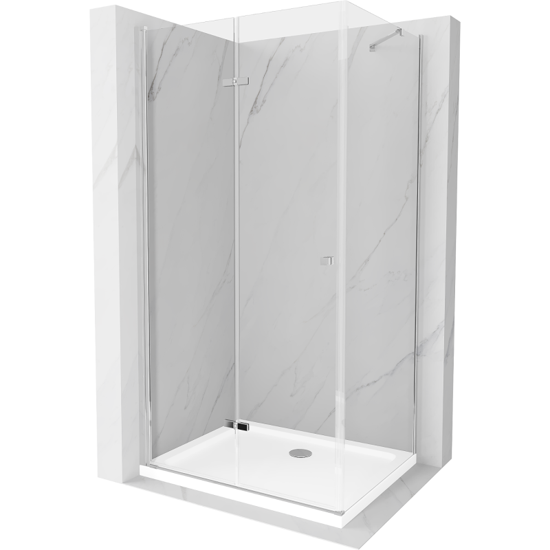 Mexen Lima skládací sprchový kout 70 x 80 cm, Průhledné, Chromovaná + sprchová vanička Flat - 856-070-080-01-00-4010