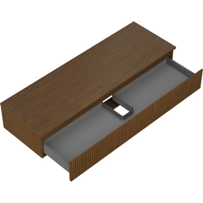 Mexen Rivel koupelnová skříňka pod umyvadlo 140 cm s deskou, 1 zásuvka, drážkovaná, ořech - 91A20-14023-1-BFC86