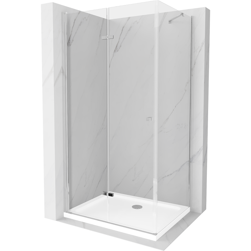 Mexen Lima skládací sprchový kout 100 x 90 cm, Průhledné, Chromovaná + sprchová vanička Flat - 856-100-090-01-00-4010