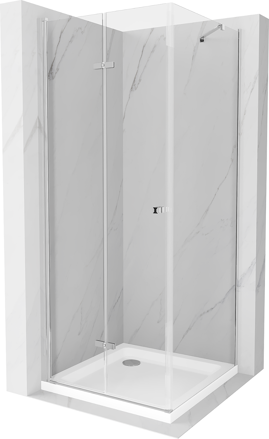 Mexen Lima skládací sprchový kout 100 x 100 cm, Průhledné, Chromovaná + sprchová vanička Flat - 856-100-100-01-00-4010