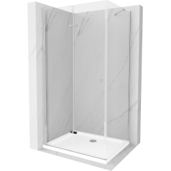 Mexen Lima skládací sprchový kout 120 x 80 cm, Průhledné, Chromovaná + sprchová vanička Flat - 856-120-080-01-00-4010