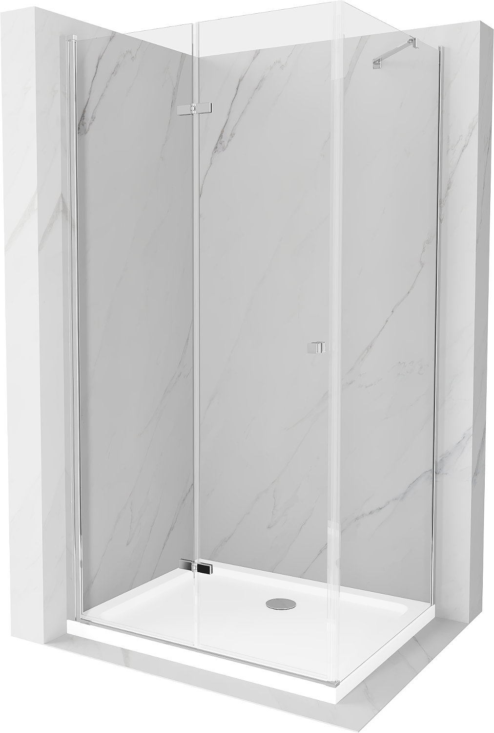 Mexen Lima skládací sprchový kout 120 x 90 cm, Průhledné, Chromovaná + sprchová vanička Flat - 856-120-090-01-00-4010