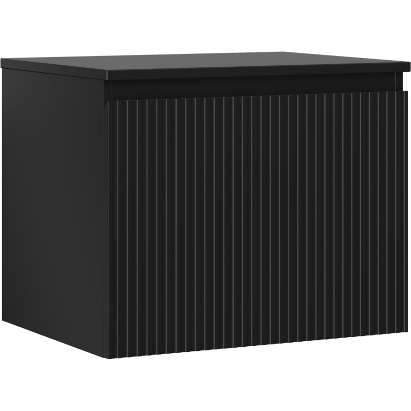 Mexen Rivel koupelnová skříňka pod umyvadlo 60 cm s deskou, 1 zásuvka, drážkovaná, černý mat - 91A20-06047-1-BFC71