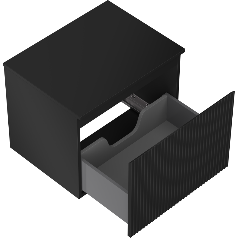 Mexen Rivel koupelnová skříňka pod umyvadlo 60 cm s deskou, 1 zásuvka, drážkovaná, černá matná - 91A20-06047-1-BFC71