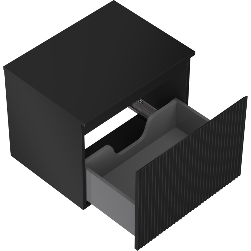 Mexen Rivel koupelnová skříňka pod umyvadlo 60 cm s deskou, 1 zásuvka, drážkovaná, černý mat - 91A20-06047-1-BFC71