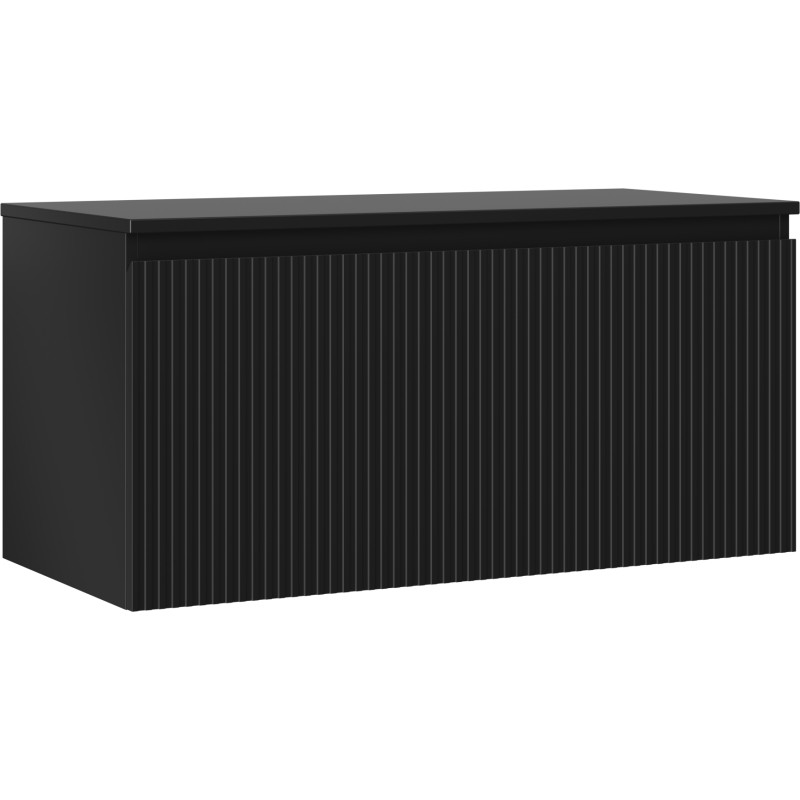 Mexen Rivel koupelnová skříňka pod umyvadlo 100 cm s deskou, 1 zásuvka, rýhovaná, černá matná - 91A20-10047-1-BFC71