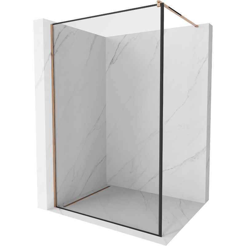 Mexen Kioto sprchová stěna Walk-in 90 x 200 cm, černý rám 8 mm, růžové zlato - 800-090-101-60-70