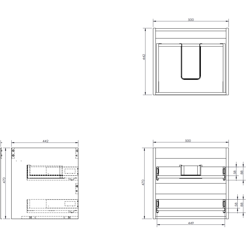 Mexen Rivel koupelnová skříňka pod umyvadlo 50 cm s deskou, 2 zásuvky, drážkovaná, grafit mat - 91A20-05047-2-BFFC66