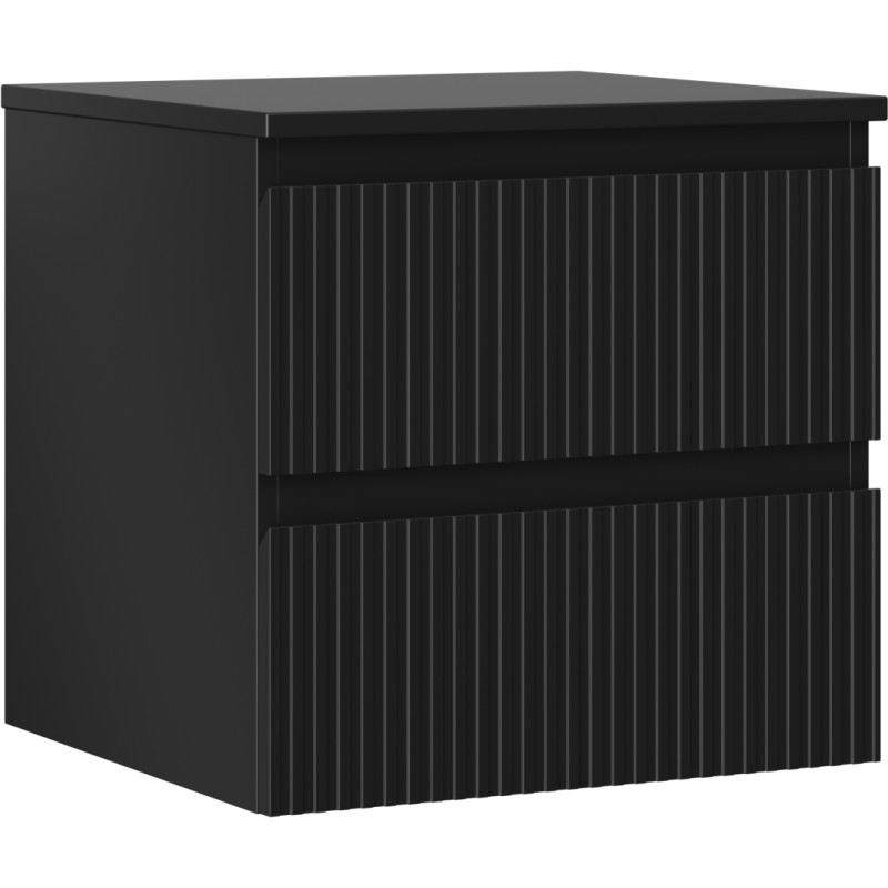 Mexen Rivel koupelnová skříňka pod umyvadlo 50 cm s deskou, 2 zásuvky, drážkovaná, černý mat - 91A20-05047-2-BFFC71