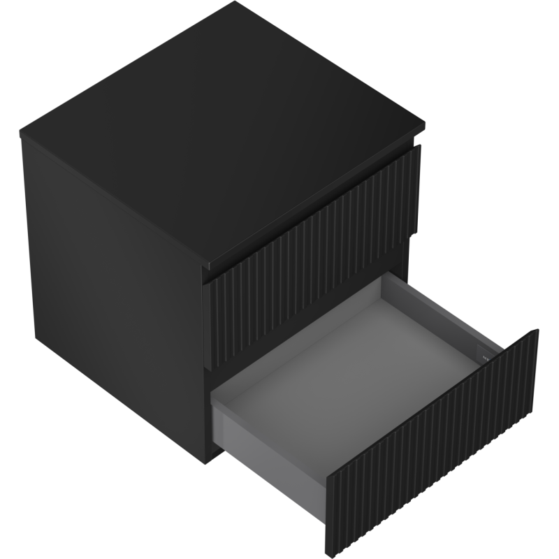 Mexen Rivel koupelnová skříňka pod umyvadlo 50 cm s deskou, 2 zásuvky, drážkovaná, černá mat - 91A20-05047-2-BFFC71