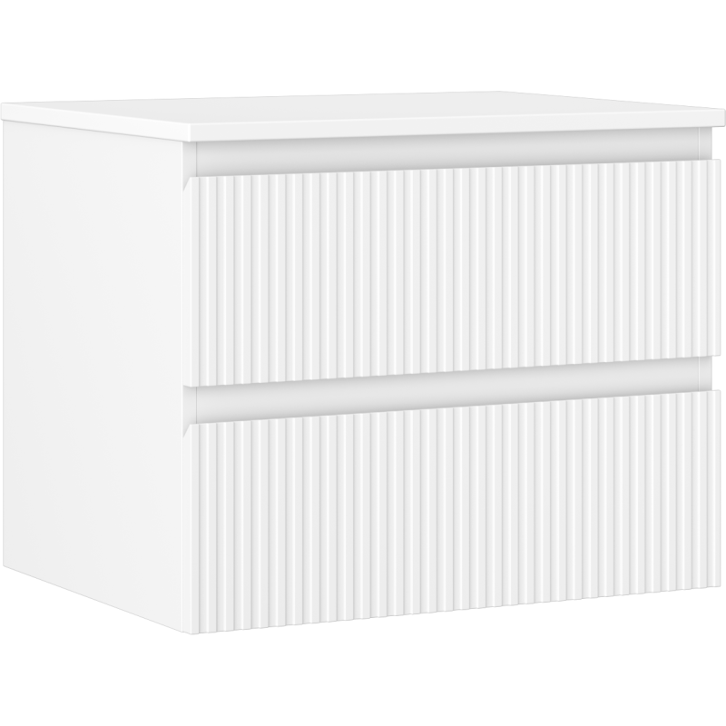 Mexen Rivel koupelnová skříňka pod umyvadlo 60 cm s deskou, 2 zásuvky, drážkovaná, bílá mat - 91A20-06047-2-BFFC01