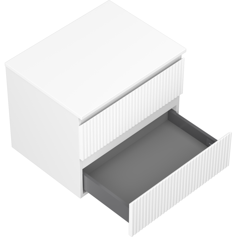 Mexen Rivel koupelnová skříňka pod umyvadlo 60 cm s deskou, 2 zásuvky, drážkovaná, bílá mat - 91A20-06047-2-BFFC01