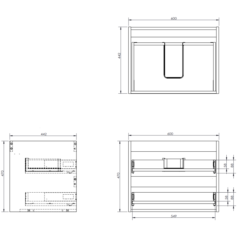 Mexen Rivel koupelnová skříňka pod umyvadlo 60 cm s deskou, 2 zásuvky, drážkovaná, grafit mat - 91A20-06047-2-BFFC66