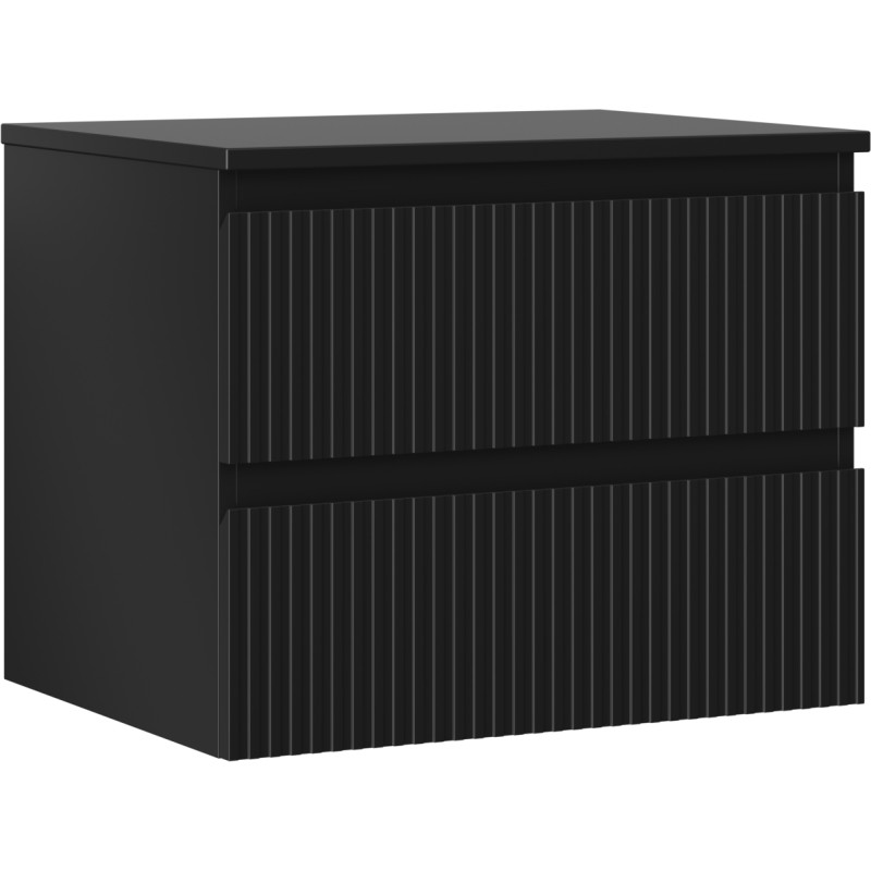 Mexen Rivel koupelnová skříňka pod umyvadlo 60 cm s deskou, 2 zásuvky, drážkovaný, černý mat - 91A20-06047-2-BFFC71