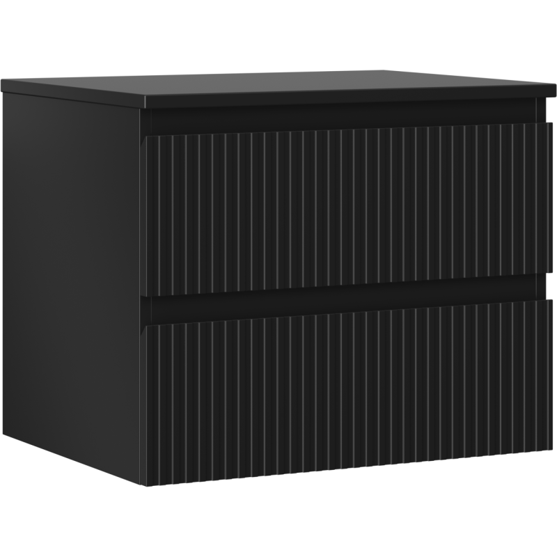 Mexen Rivel koupelnová skříňka pod umyvadlo 60 cm s deskou, 2 zásuvky, rýhovaná, černá matná - 91A20-06047-2-BFFC71